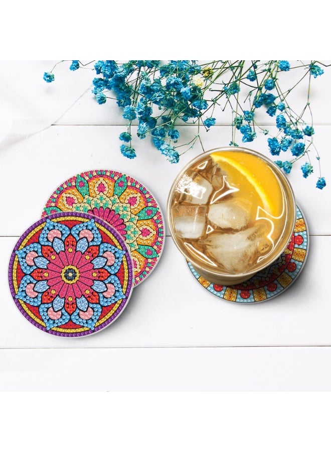 عِيشَالِي طقم من 8 قطع من قواعد الأكواب لطلاء الماس DIY مع حامل، قواعد أكواب أكريليك بنمط ماندالا مع قاعدة PVC متينة، مجموعة فنون وحرف يدوية للكبار والأطفال BD102 - Image 3